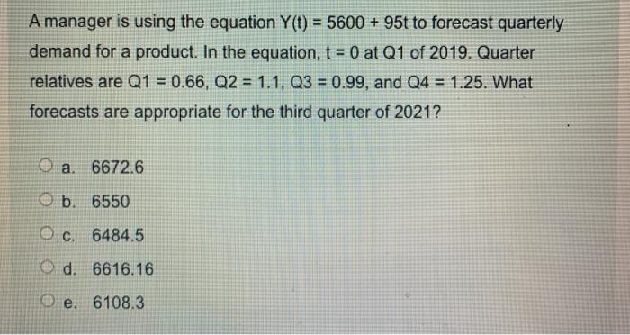 A manager is using the equation Y(t) = 5600 + 95t