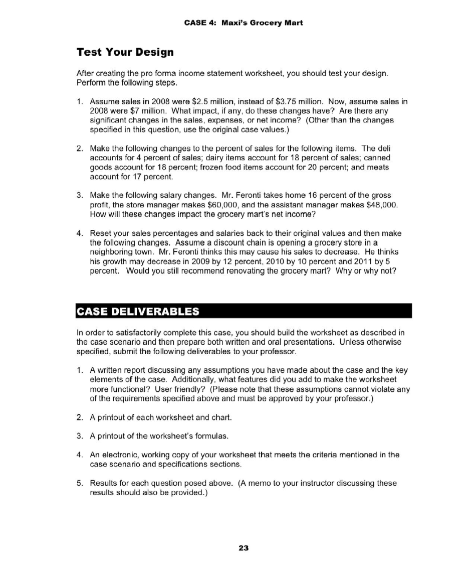 CASE Maxi's Grocery Mart Spreadsheet Case