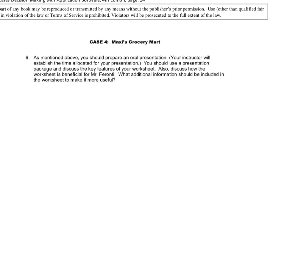 CASE Maxi's Grocery Mart Spreadsheet Case