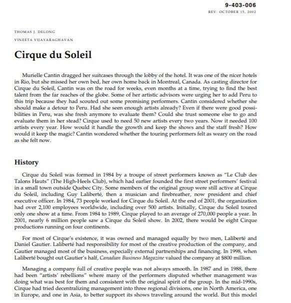 . 3. Evaluate and explain Cirque du Soleil's