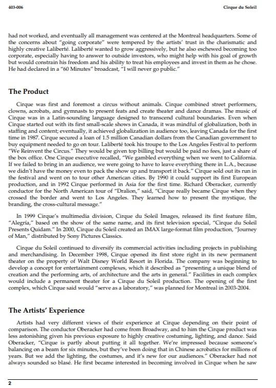 . 3. Evaluate and explain Cirque du Soleil's