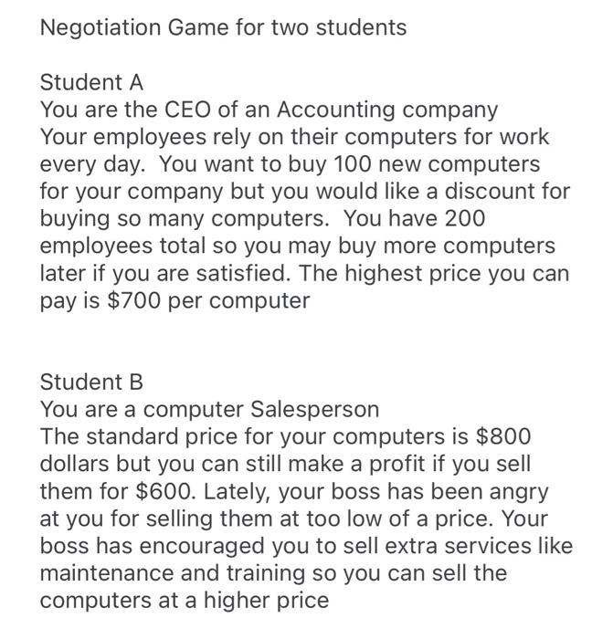 please answer student A and student B negotiation