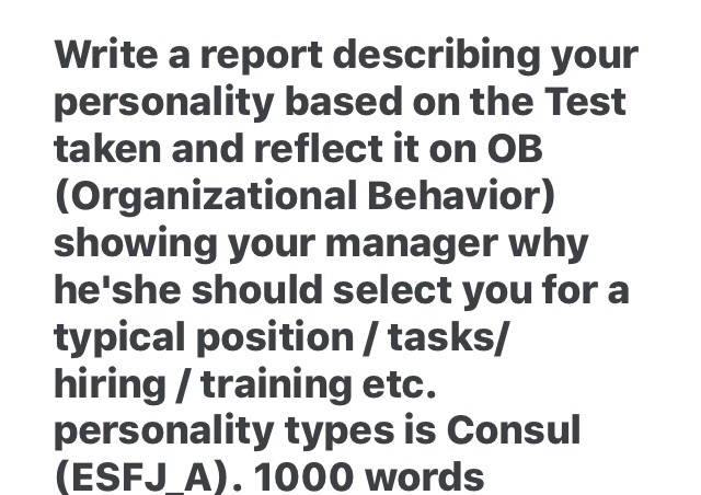 Write a report describing your personality based