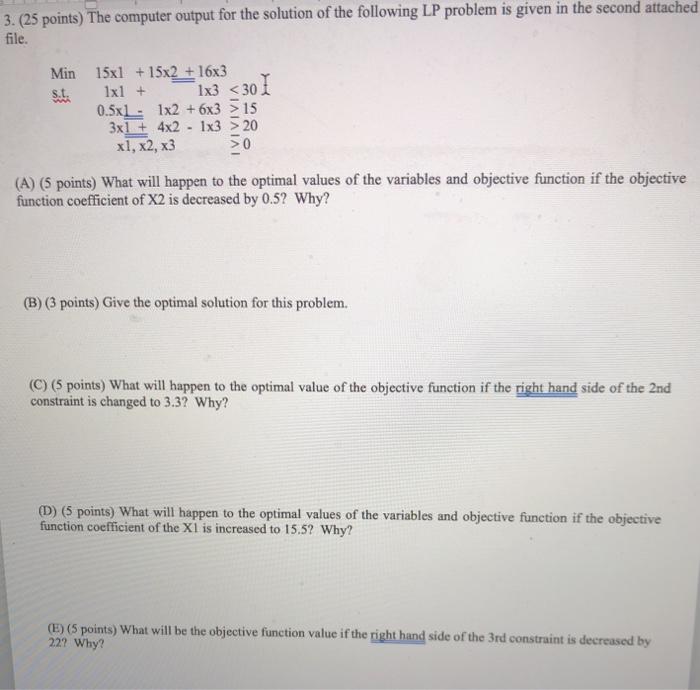 help 3. (25 points) The computer output for the