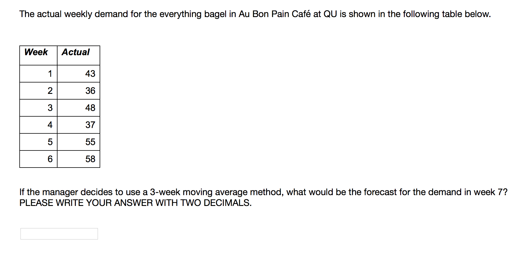 The actual weekly demand for the everything bagel