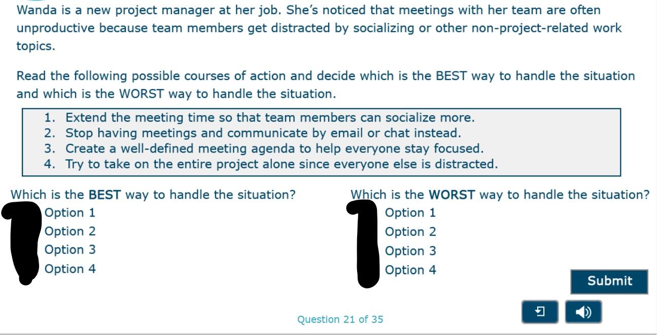 Wanda is a new project manager at her job. She's