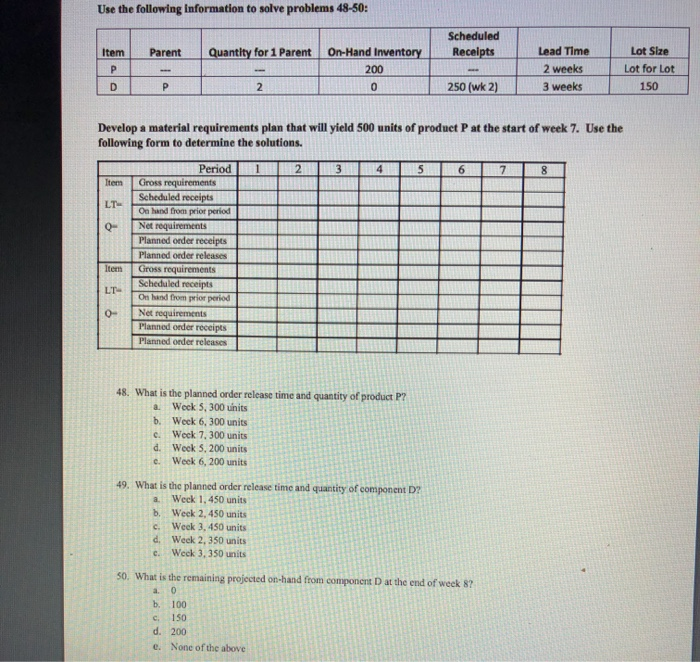 Use the following information to solve problems