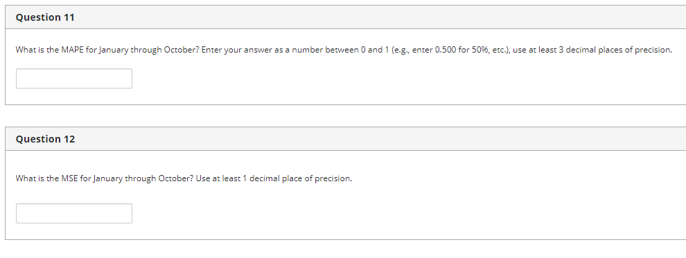 Ten months of data and the forecasts for those