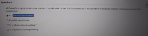 Question 4 McDowald's is trying to determine