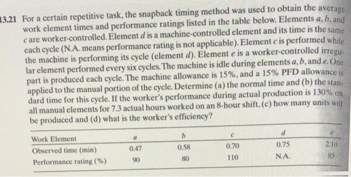 a 13.21 For a certain repetitive task, the