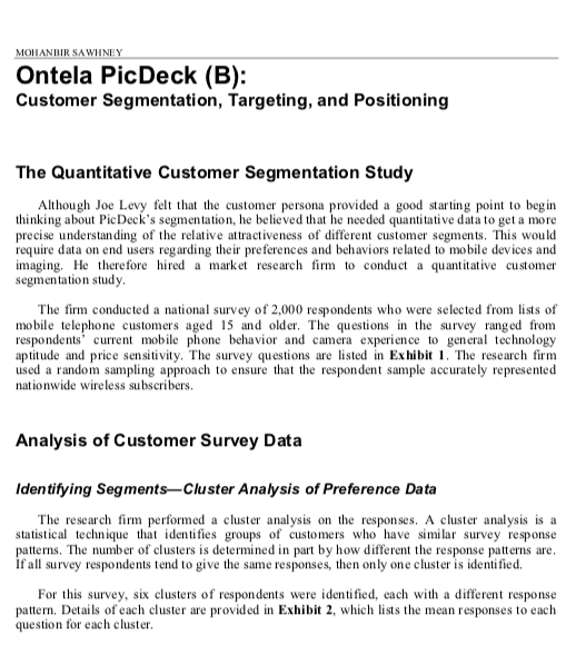 BASED ON CASE STUDY ONTELA PICDECK B 1. What are