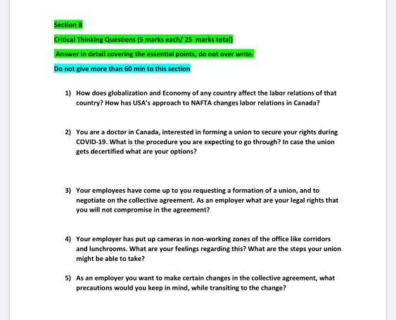 Section B Critical Thinking Questions (5 marks