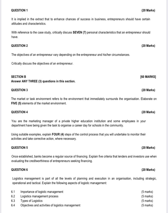 SECTION A [40 MARKS] Answer ALL questions in this