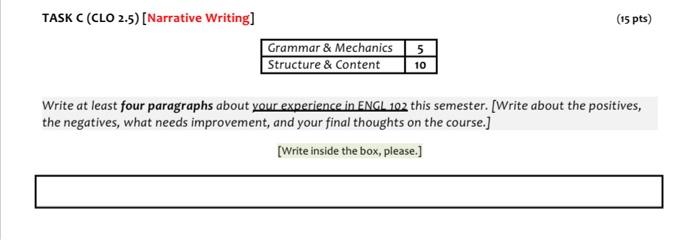 TASK C (CLO 2.5) [Narrative Writing] (15 pts)