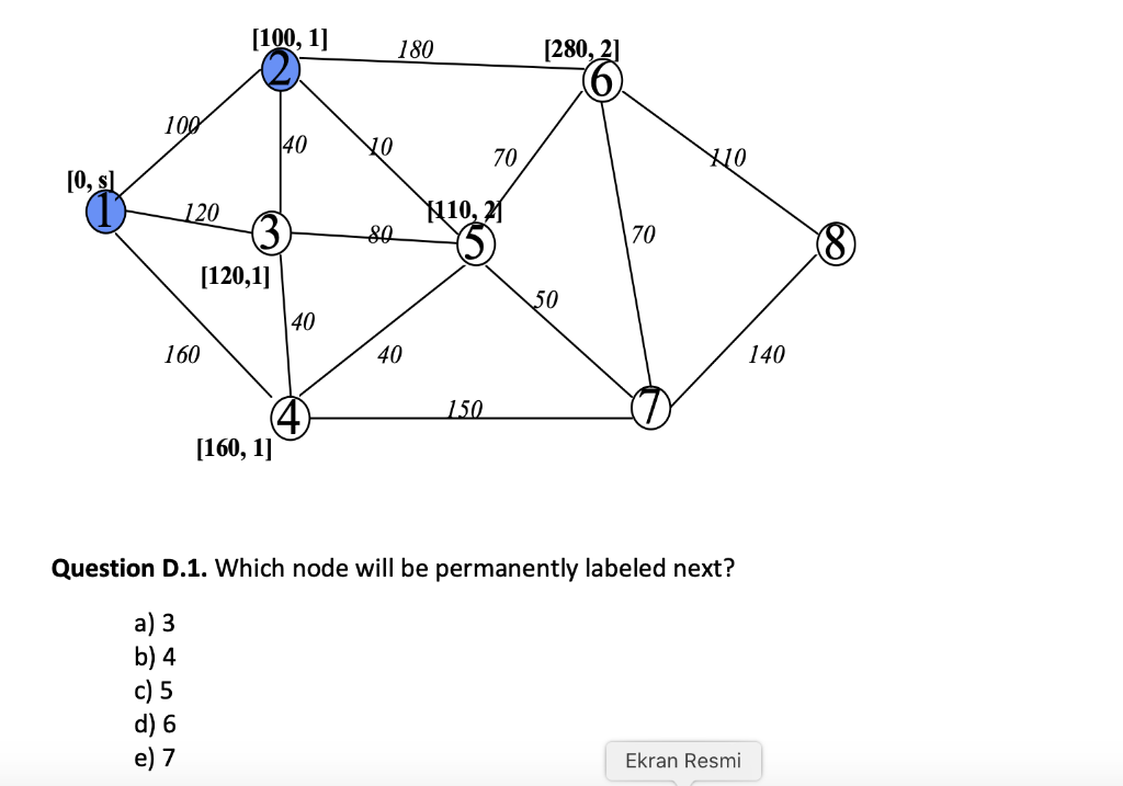 In the below undirected network, the shortest
