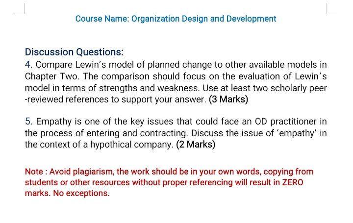 Course Name: Organization Design and Development
