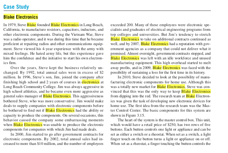 Read the Case Study "Blake Electronics" at the