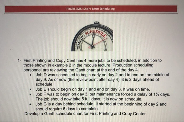 PROBLEMS: Short Term Scheduling SCHEDUS DULE ETO