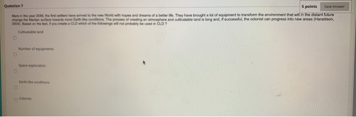 Question 7 5 points Save Answer Mars in the year