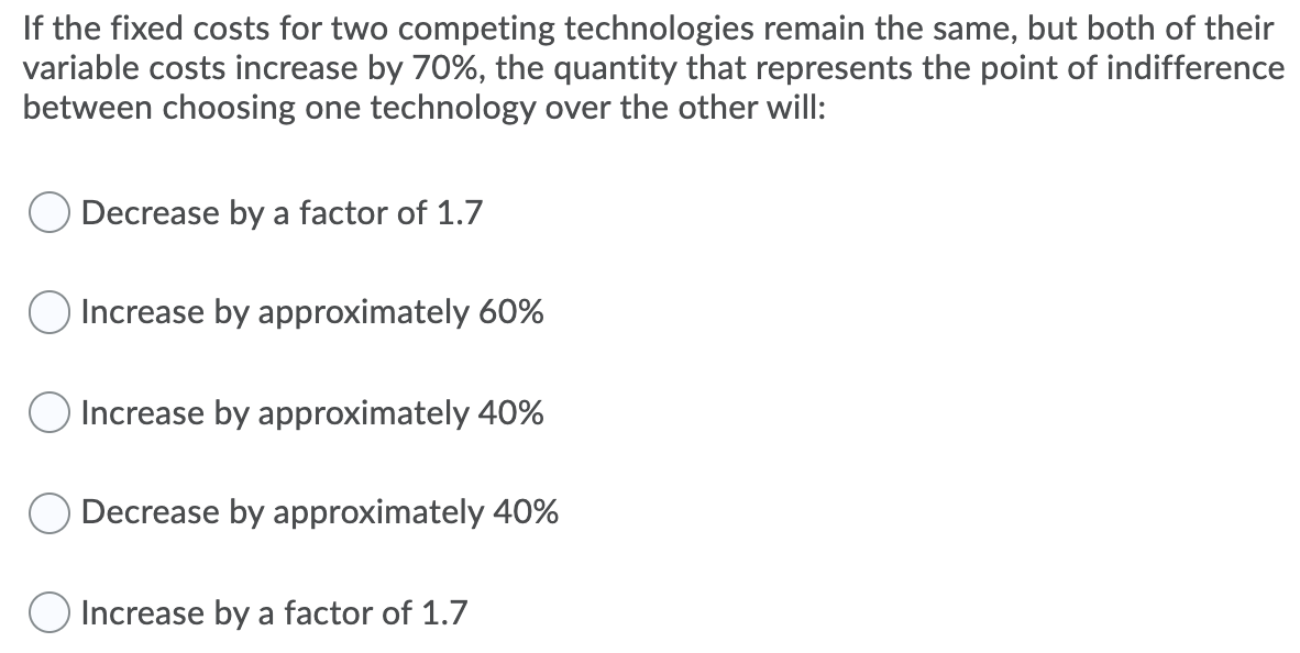 If the fixed costs for two competing technologies