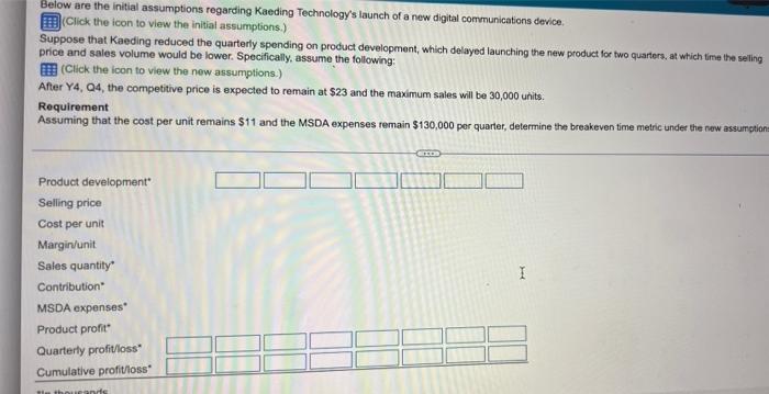 Below are the initial assumptions regarding
