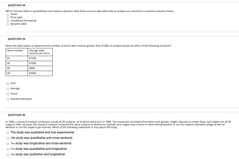 QUESTION 38 Which function within a spreadsheet