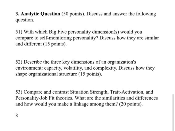 3. Analytic Question (50 points). Discuss and