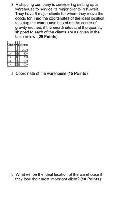 2. A shipping company is considering setting up a