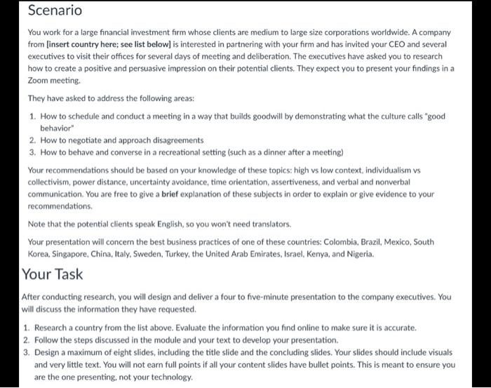 Scenario You work for a large financial