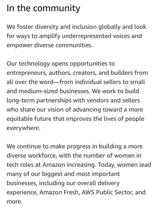 read the diversity at amazon case below !!