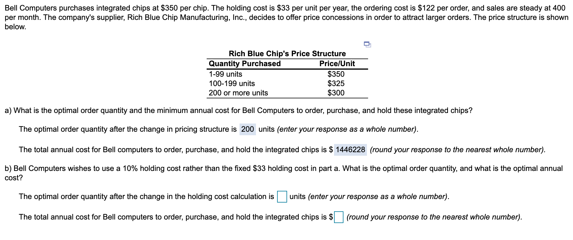 Bell Computers purchases integrated chips at $350