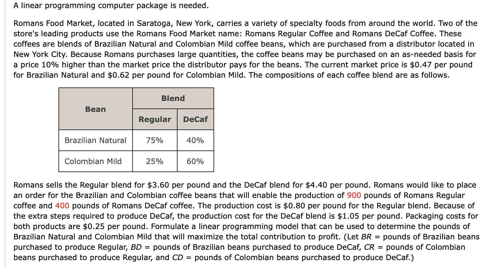 Max s.t. Regular % constraint = ___ DeCaf %