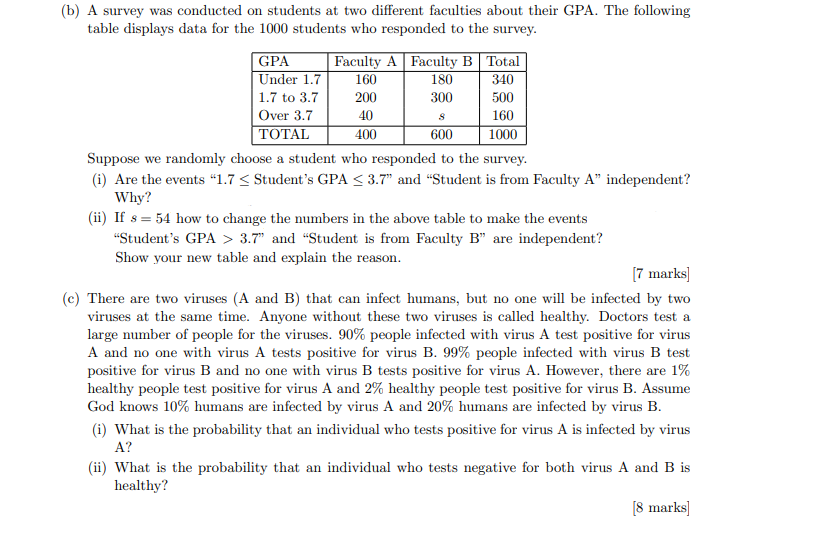 s (b) A survey was conducted on students at two