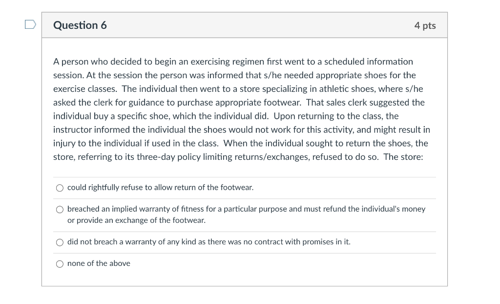 Question 6 4 pts A person who decided to begin an