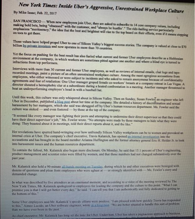 Week 12 Assignment - Culture at Uber Take a few