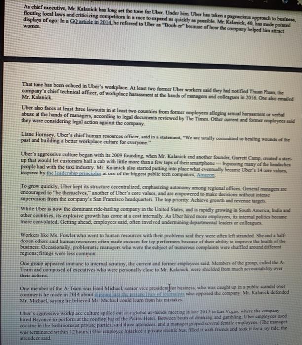 Week 12 Assignment - Culture at Uber Take a few