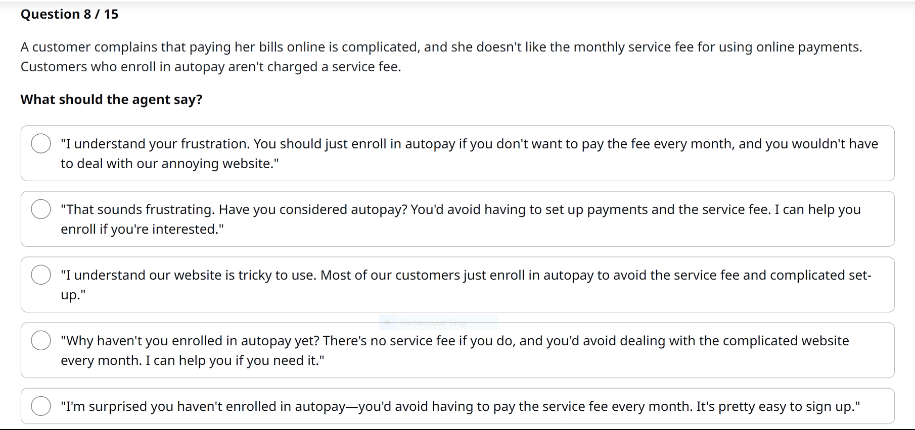 Question 6/15 When a customer tries to check out
