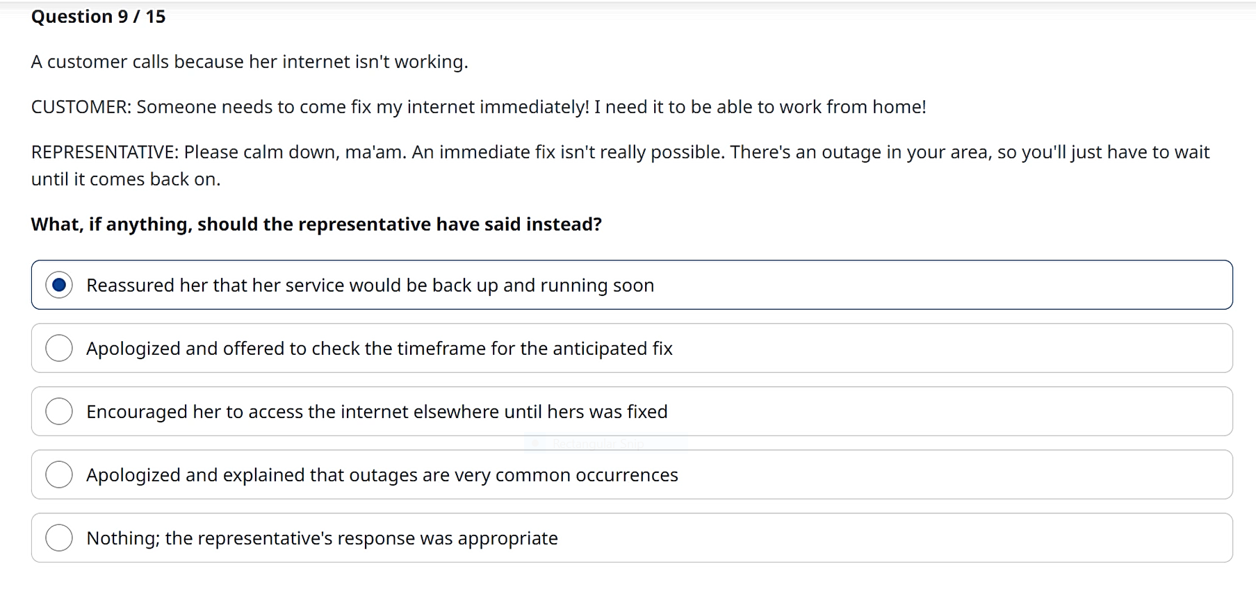 Question 6/15 When a customer tries to check out