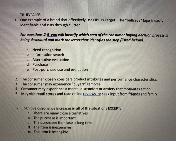 TRUE/FALSE. 1. One example of a brand that
