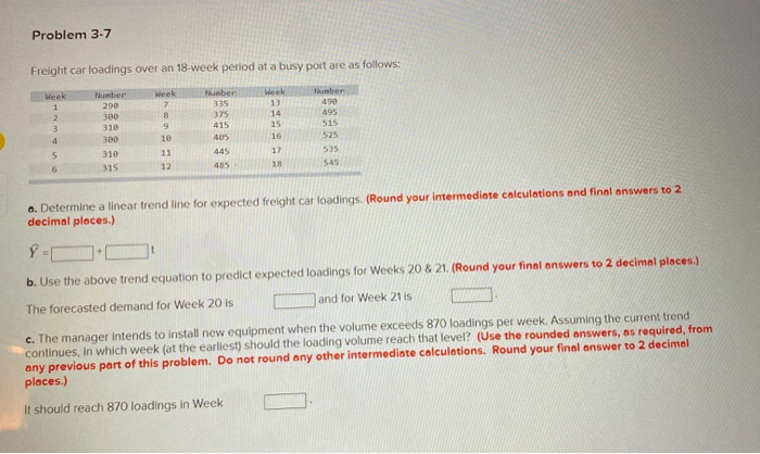 Problem 3-7 Freight car loadings over an 18-week