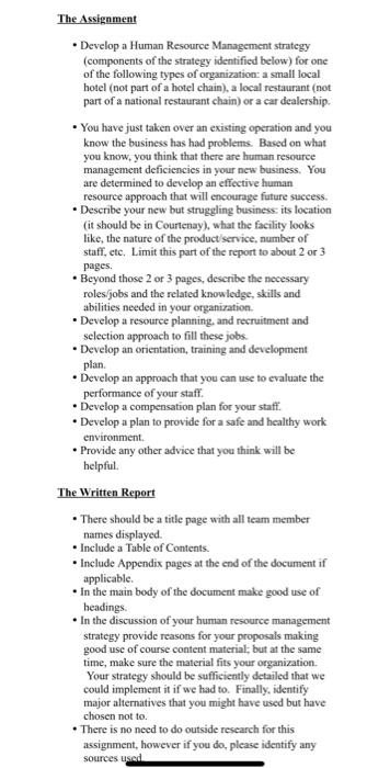 The Assignment Develop a Human Resource