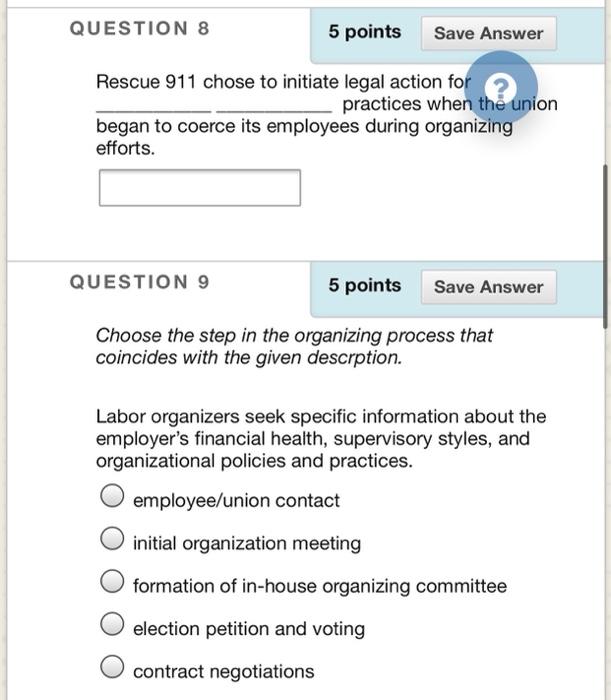QUESTION 8 5 points Save Answer Rescue 911 chose