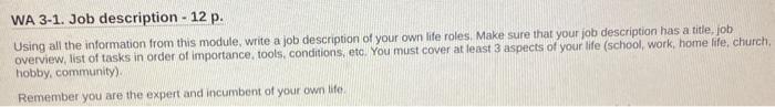 WA 3-1. Job description - 12 p. Using all the