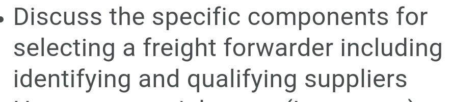 - Discuss the specific components for selecting a