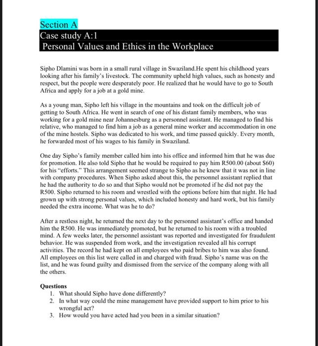 question 1 please Section A Case study A:1