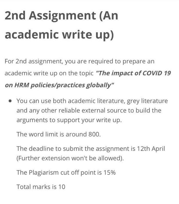 2nd Assignment (An academic write up) For 2nd