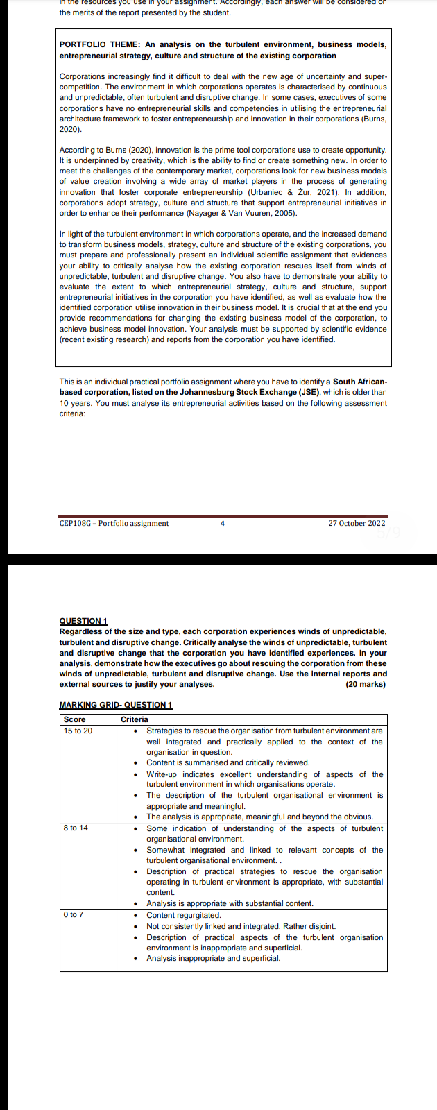 INDIVIDUAL PORTFOLIO ASSIGNMENT This is an