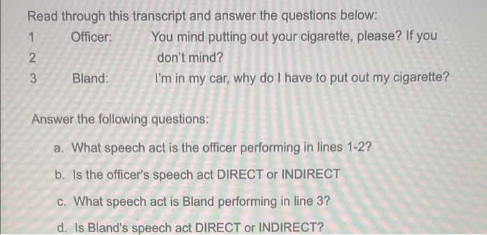 Read through this transcript and answer the