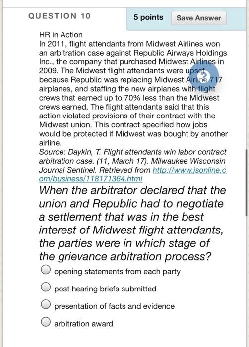 QUESTION 10 5 points Save Answer HR in Action In