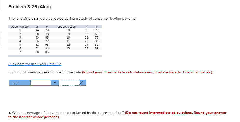 Problem 3-26 (Algo) The following data were